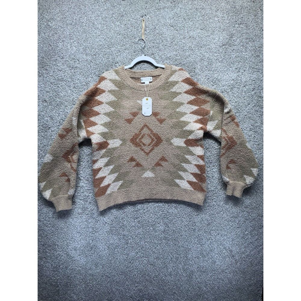 Loveriche Argyle Aztec Sweater Womens Large Brown Taupe Super Soft Fleece NWT